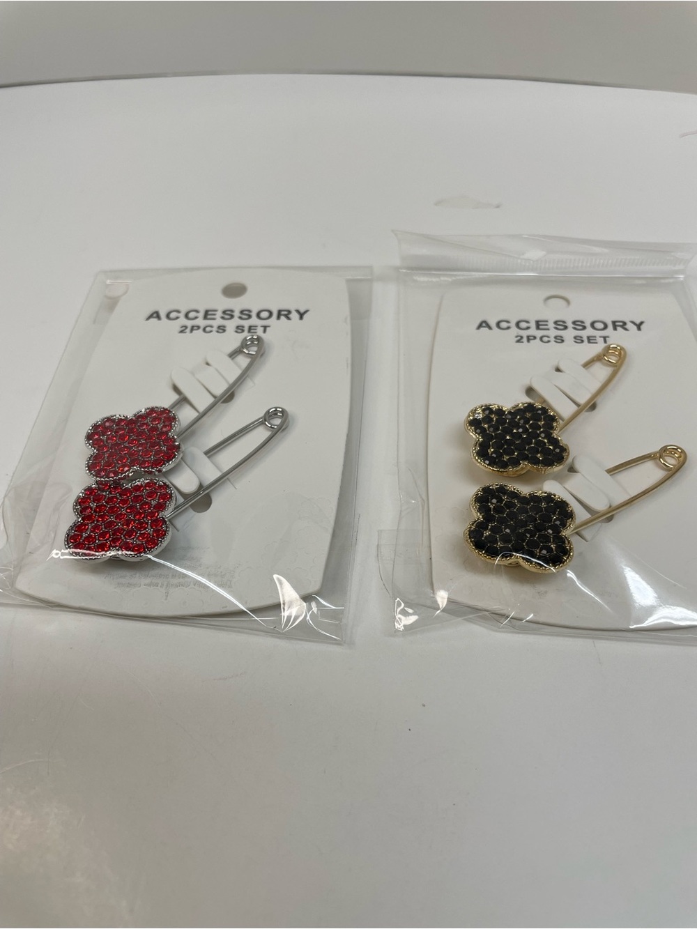 Red and Black Clover Crystal Brooch Set - 2 Sets NWT